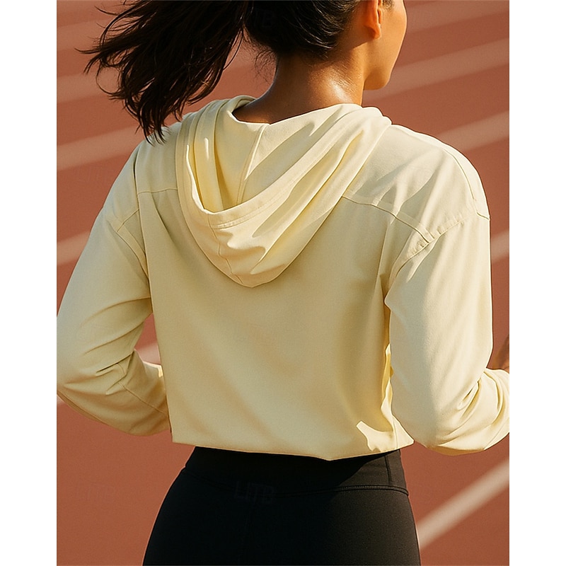Women's Hoodie Running Top Running Shirt Quarter Zip Long Sleeve Top Solid Colored Waterproof Sun Protection Windproof Quick Dry Tennis Golf Running Sportswear Activewear White Yellow Pink2