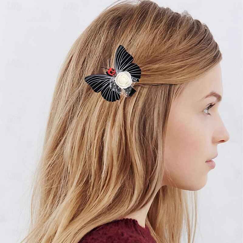 Halloween Skull Butterfly Hair Clip, Funny Spooky Side Alligator Clip Hair Accessory for Party, Cosplay, Costume, Trick or Treat2