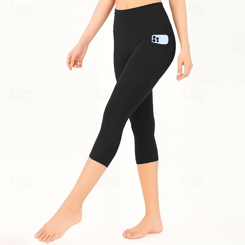 Women's Capri Pants Leggings Cozy Leggings Streetwear Casual Calf-Length Natural Plain Pocket Elastic Waist Comfy Outdoor Comfortable Vacation Yoga Athleisure Wine Grey Black Dark Blue Summer Regular4