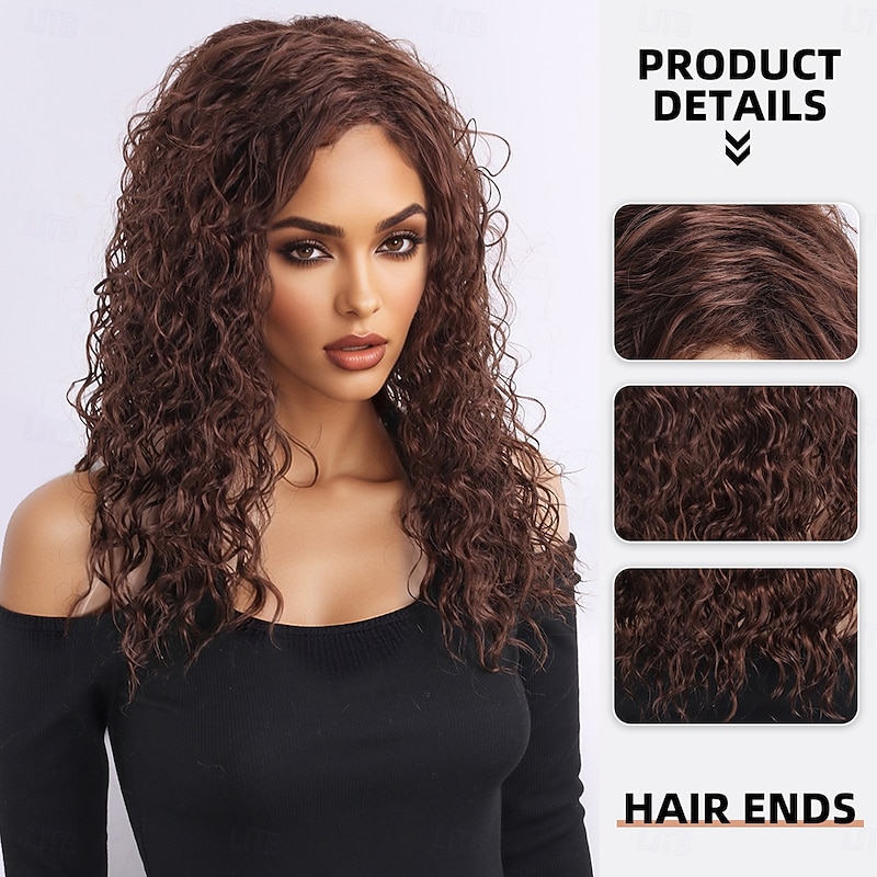 Synthetic Wig Wavy Curly Weave Layered Haircut Deep Parting Machine Made Wig 20 inch A1 Synthetic Hair Women's Classic Comfortable Color Gradient Brown2