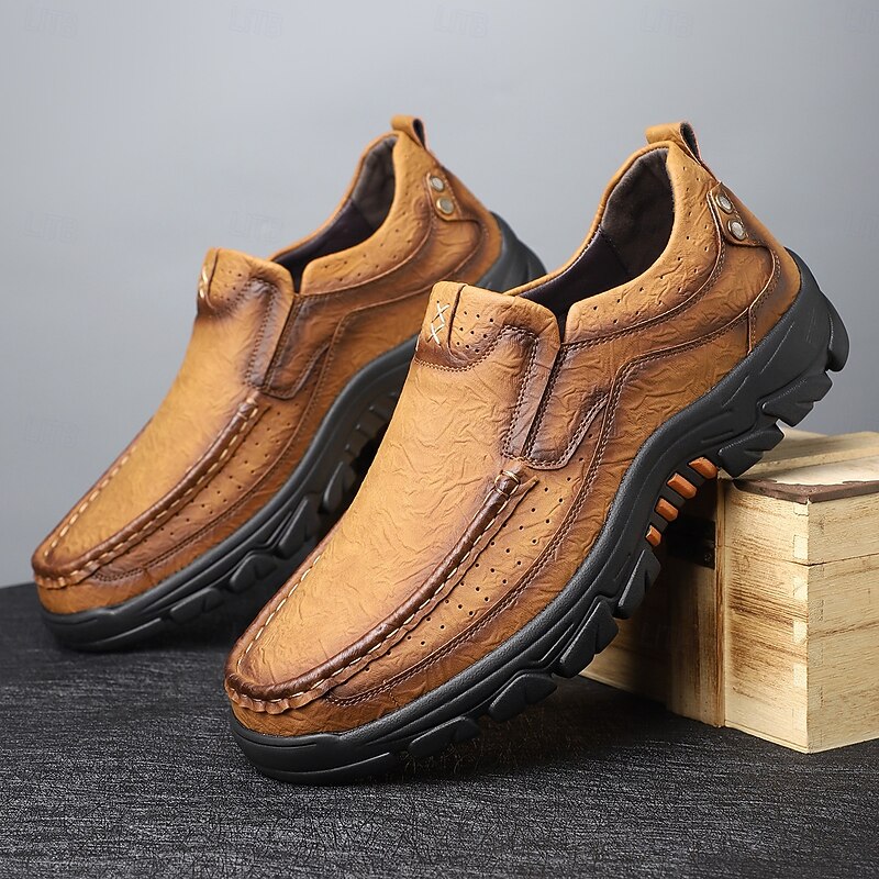 Men's Tan and Brown Faux Leather Slip-On Shoes, Casual Walking Shoes for Outdoor Adventures, Daily Activities and Weekend Getaways3
