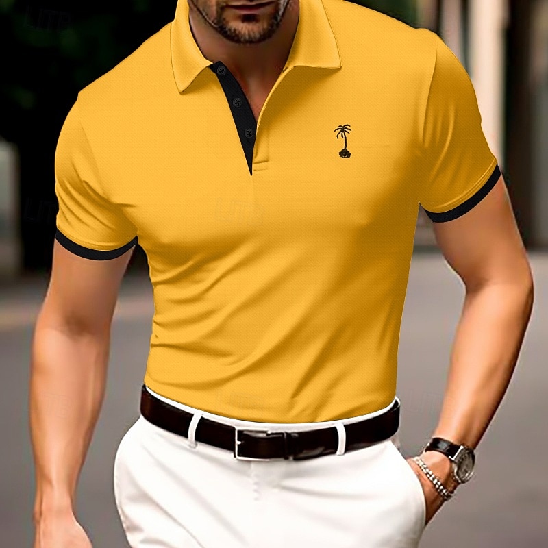 Men's Cotton Polo Shirt Golf Shirt Casual Sports Lapel Ribbed Polo Collar Short Sleeve Fashion Basic Plain Classic Summer Spring Slim Fit Black White Yellow Red Cotton Polo Shirt