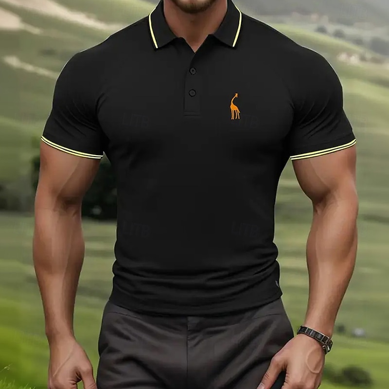 Men's Animal Polo Short Sleeve Turndown Casual Daily Sports & Outdoor Athleisure Buttons Summer Robin's Egg Blue Black Pink3