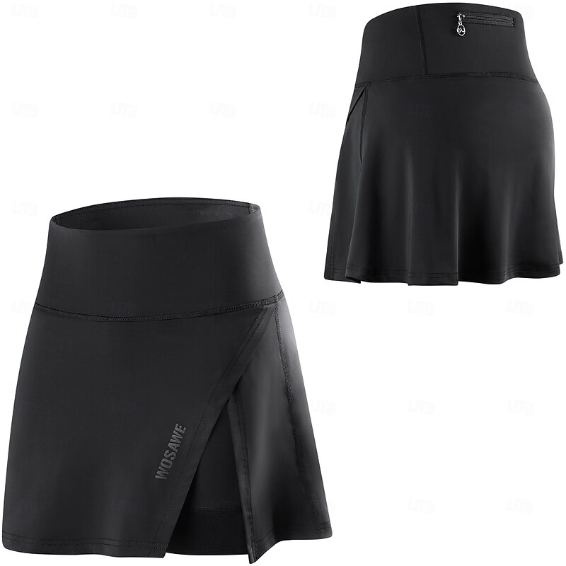 WOSAWE Women's Solid Color Cycling Skort Skirt Bike Skirt Padded Shorts / Chamois Relaxed Fit Road Bike Cycling Sports Reflective Strips Sweat-Wicking Black Clothing Apparel Bike Wear4