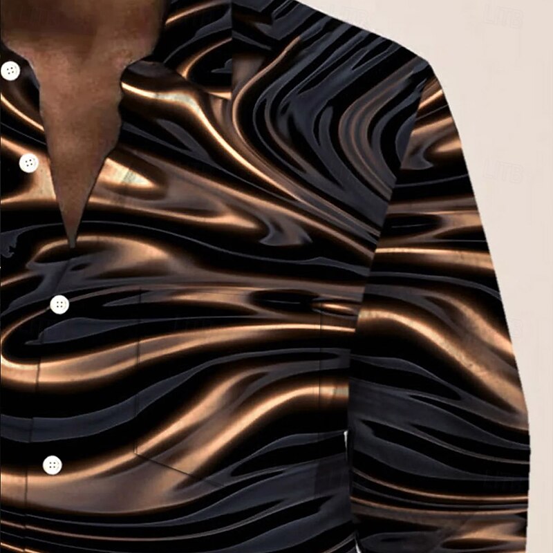 Men's Geometric Marble Abstract Liquid Art Shirt Button Up Shirt Long Sleeve Fashion Casual Vacation Daily Streetwear Spring Fall Turndown 3D Print Collared Shirts Front One Pocket Black2