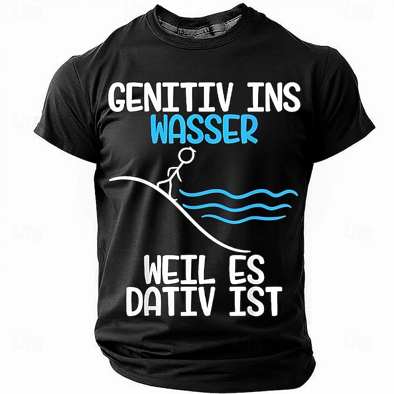 Men's Funny German Grammar Pun Graphic T-Shirt - Genitiv Ins Wasser Weil Es Dativ Ist Short Sleeve Tee3