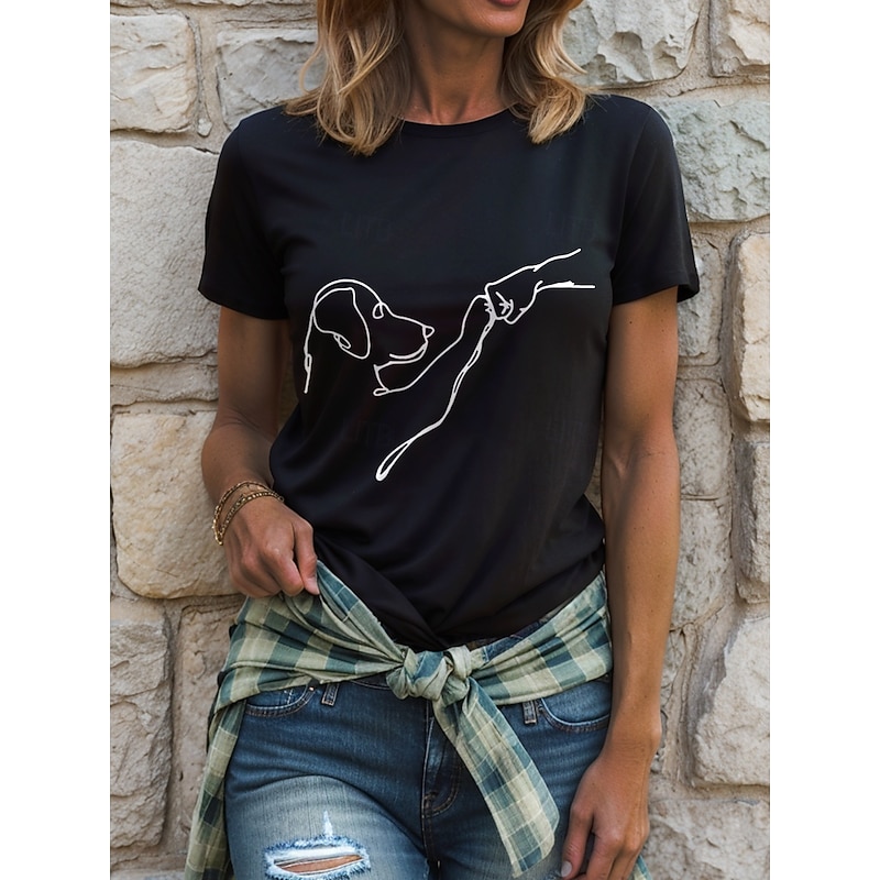 Women's T Shirt Graphic Animal Dog Vintage Stylish Classic Short Sleeve Crew Neck Round Neck Regular Tops Daily Weekend Print Black and White White / Black White Pink Red Summer Spring