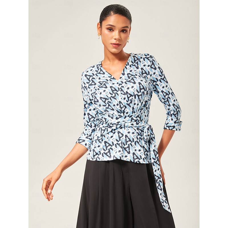 Stretch Geometric Print Waist-Tie Top