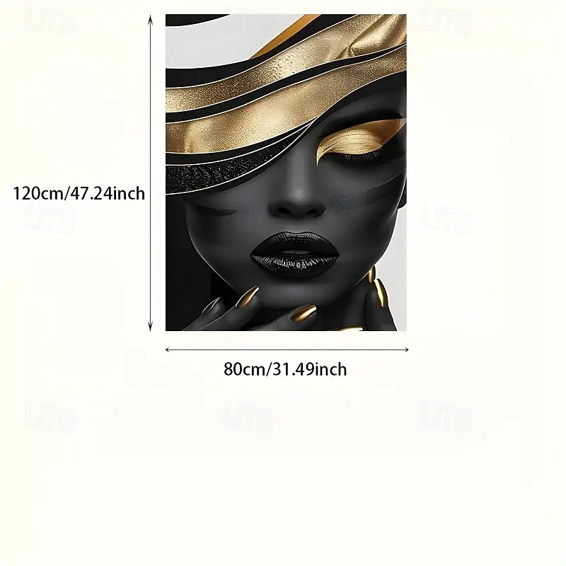 1 Large Size Unframed Canvas Art - Surreal Black and Gold Female Portrait Elegant Wall Decor Modern Abstract for Living Room and Bedroom2