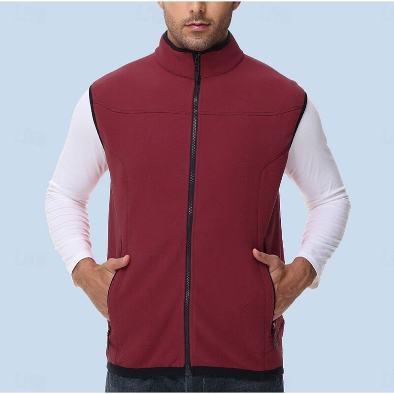 Men's Hiking Vest Sleeveless Top Outdoor Thermal Warm Fleece Lining Winter Classic POLY Patchwork Black Red Navy Blue