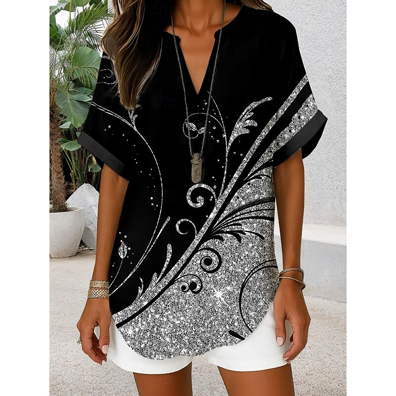 Women's Blouse V Neck Ombre Graphic Geometric Elegant Daily Stylish Short Sleeve Regular Tops Daily Holiday Black Light Green Blue Green Light Blue Summer Spring4