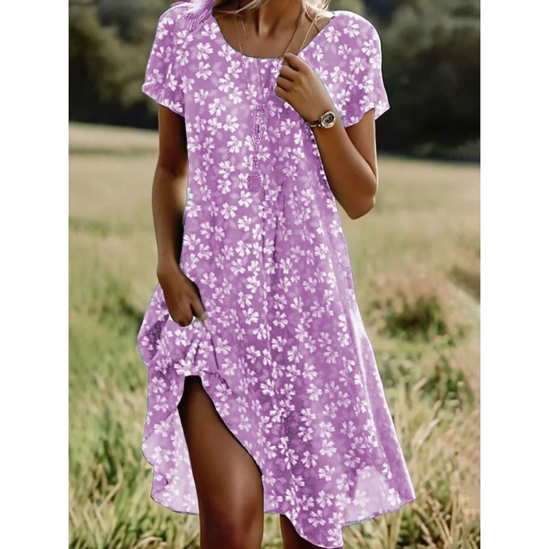 Women's Mini Dress T Shirt Dress Tee Dress Sundress Vacation Casual Going out Regular Fit Floral Graphic Short Sleeve V Neck Blue Purple Green Summer3