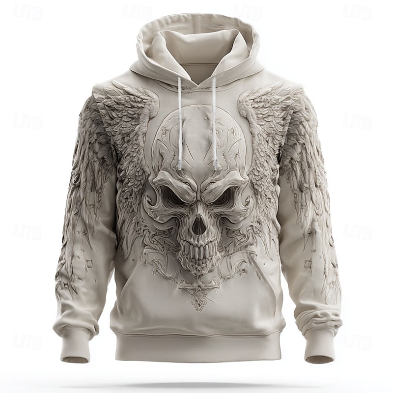 Men's Skull Hoodies Sweatshirt Cool Party Long Sleeve Crew Neck Club Streetwear White 1 White 2 Drawstring Fall Winter Designer