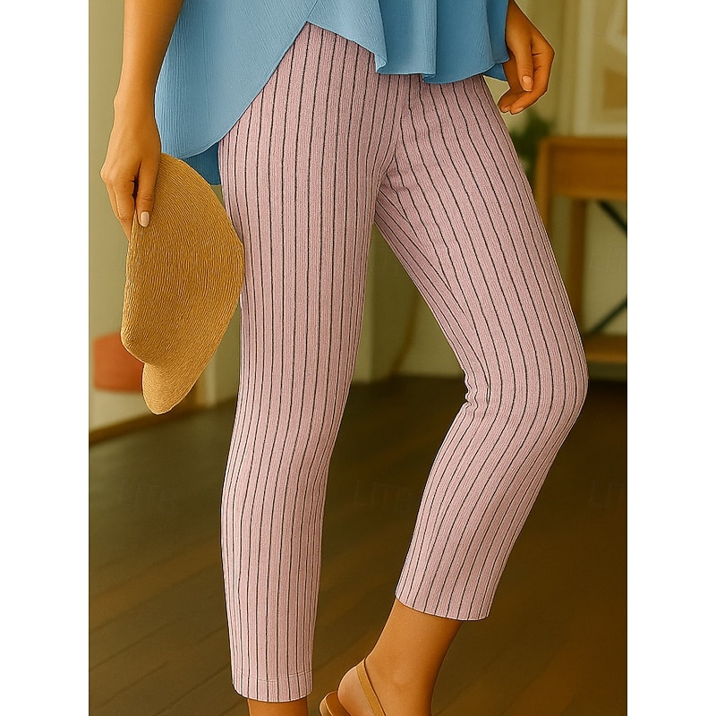 Women's Leggings Vacation Vintage Ethnic Style Ankle-Length High Waist Graphic Stripe 3D Print Quick Dry Breathability Soft Stretchy Outdoor Home Causal Black White Pink Spring Fall Regular Fit3