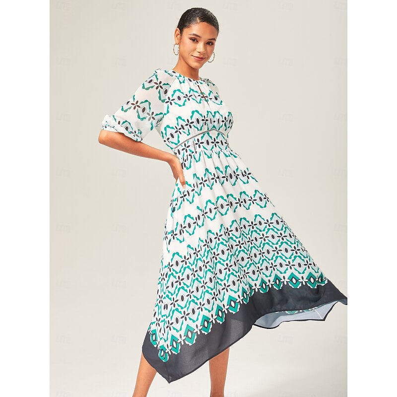 Geometric Cinched Waist Midi Dress3