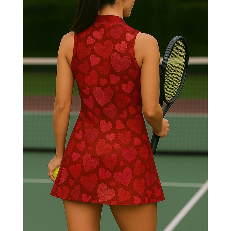Women's Heart Tennis Dress Golf Dress Sleeveless Dress Sleeveless Zipper High Elasticity Breathable Tennis Golf Badminton Polo Collar Dress Red Tennis Clothing2