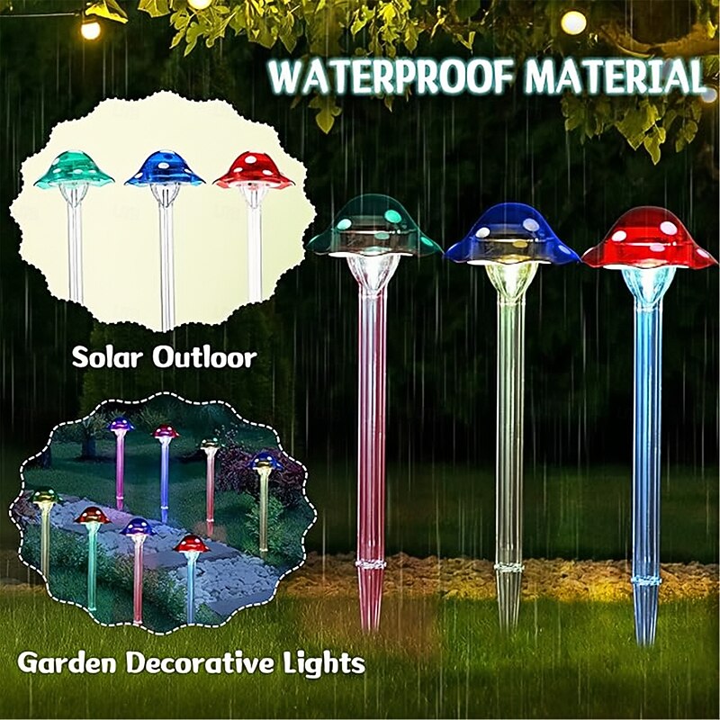 Mushroom Solar Pathway Lights Outdoor Mushroom Garden Pathway Solar Lights Waterproof Solar Decorative RGB Colorful Bright Landscape Light for Lawn Walkway Yard Decoration  1PC