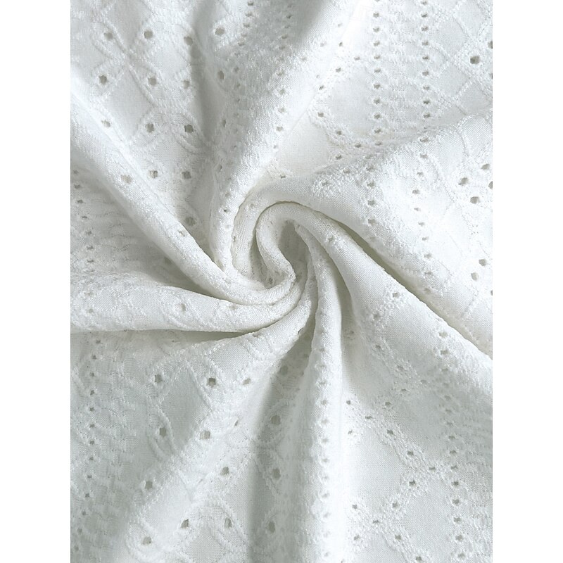 Women's Blouse Solid Color Basic Casual Long Sleeve V Neck Regular Tops Daily Eyelet Black White Pink Khaki Summer4