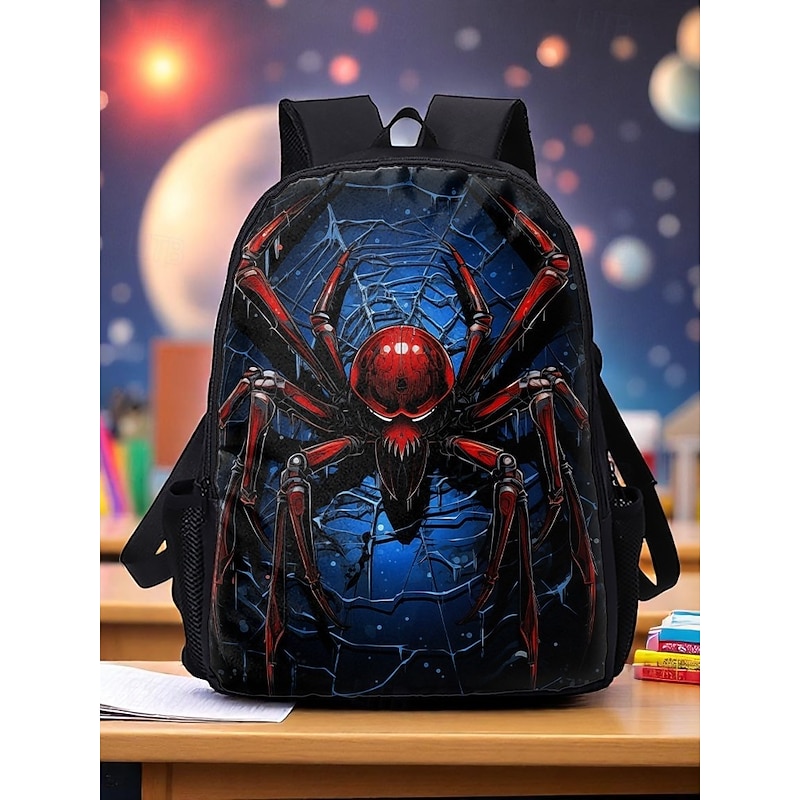 Men's Large Capacity Spider Print Backpack with Double Layer Design – Cool Graphic School Bag for Teens and Outdoor Travel - Main Image