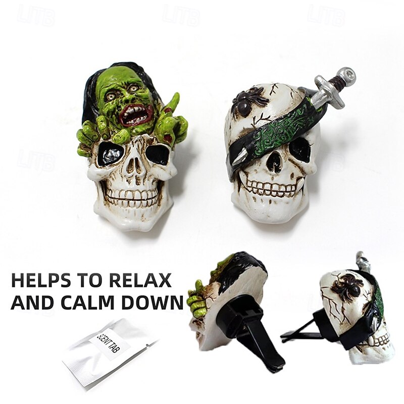 2pcs Halloween Zombie Skeleton Car Air Freshener Clips, Creative Fragrance Vent Decorations for Car Dashboard and Interior Halloween Decor2