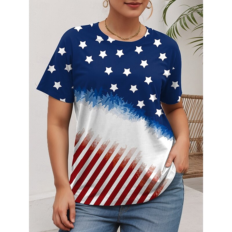 American Independence Day Women's Plus Size Tops T Shirt Graphic Flag Print Short Sleeve Crew Neck Casual Daily Polyester Summer White Red4