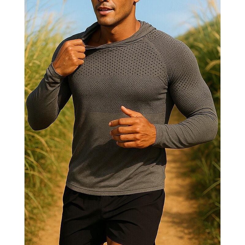 Men's Hoodie Sweatshirt Running Top Long Sleeve Tee Tshirt Geometric Quick Dry Lightweight Elastic Breathable Tennis Golf Running Sportswear Activewear Blue Dark Gray Light Grey3