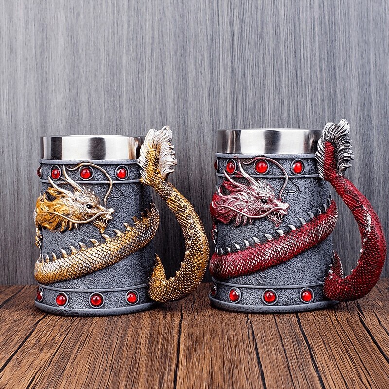 Vintage Chinese Dragon Beer Mug,Oktoberfest Gift Mug Loong Oriental Style Coffee Tankard with 3D Dragon Design, Large Capacity Creative Beer Stein for Men Gift