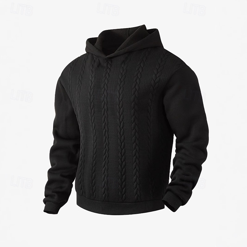 Men's Hoodie Pullover Hoodie Sweatshirt Black White Navy Blue Light Grey Dark Gray Hooded Plain Textured Casual Daily Holiday Streetwear Cool Casual Fall & Winter Clothing Apparel Hoodies Sweatshirts