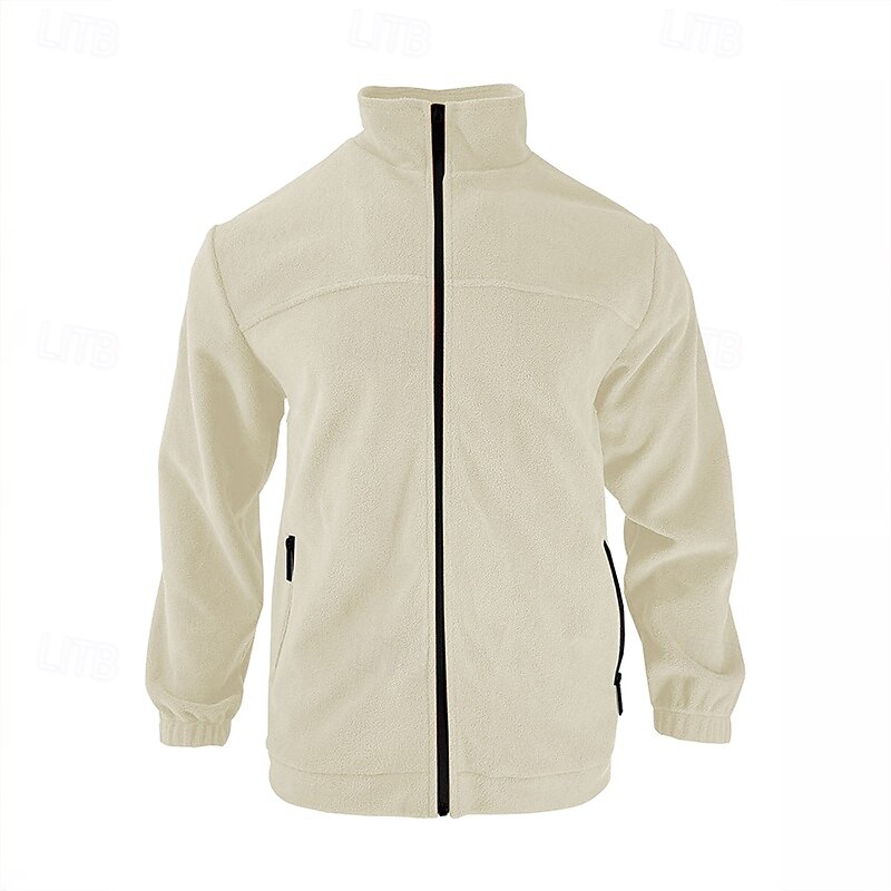 Men's Fleece Hoodie Black White Brown Gray Standing Collar Plain Zipper Front Pocket Sports & Outdoor Casual Daily Streetwear Cool Sportswear Fall & Winter Clothing Apparel Hoodies Sweatshirts  Long3