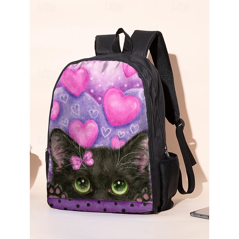 Girl's cute cat print backpack, Double layer design, Large capacity, Suitable for school, Travel and daily use Kayomi Harai3