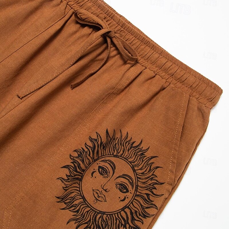 Men's Linen Pants Trousers Summer Pants Baggy Pants Beach Pants Elastic Waist Drawstring Straight Leg Graphic Sun Soft Outdoor Full Length Outdoor Home Casual Fashion Streetwear Light gray+blue Light3