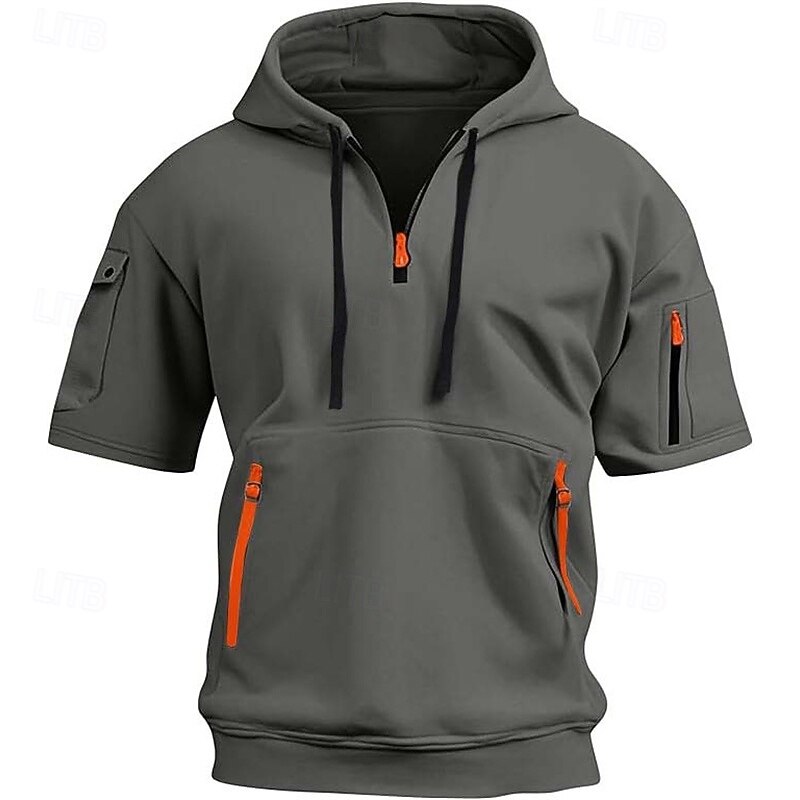 Men's Hoodie Quarter Zip Hoodie Black Wine Navy Blue Blue Dark Green Hooded Plain Pocket Quarter Zip Sports & Outdoor Daily Holiday Polyester Streetwear Basic Casual Summer Clothing Apparel Hoodies3