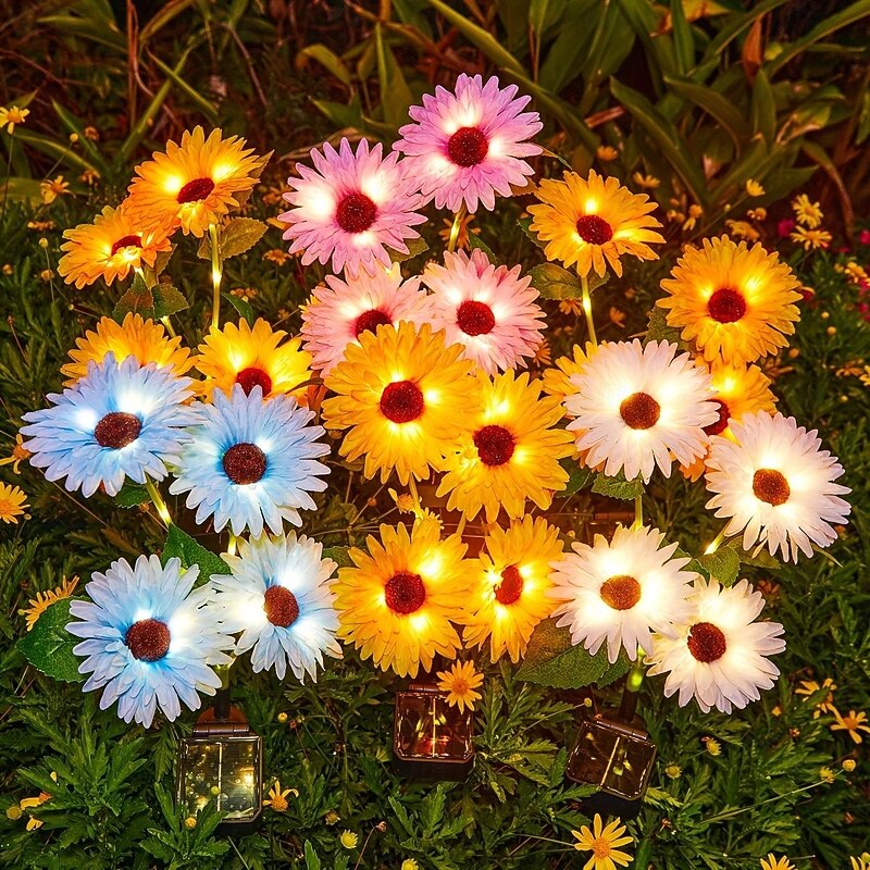 2 Pcs Solar Garden Lights Outdoor Sunflower Path Lights Waterproof Lawn Lights Villa Yard Park Walkway Garage Porch Patio Holiday Landscape Decoration2