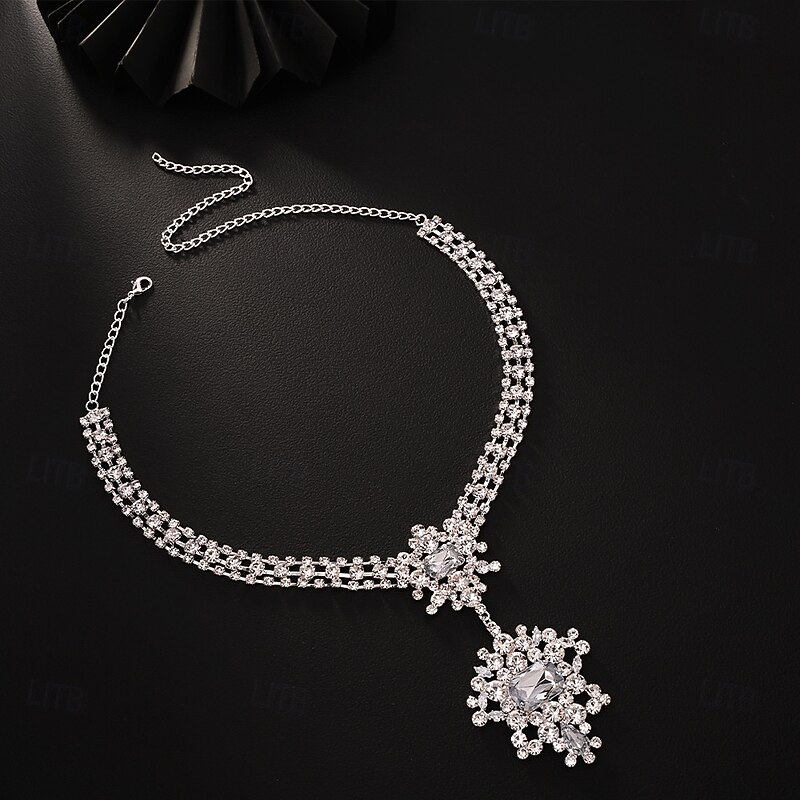 Pendant Necklace Zircon Rhinestones Women's Fashion Luxury Tassel Geometrical Flower Shape Wedding Drops Necklace For Wedding Party Engagement3