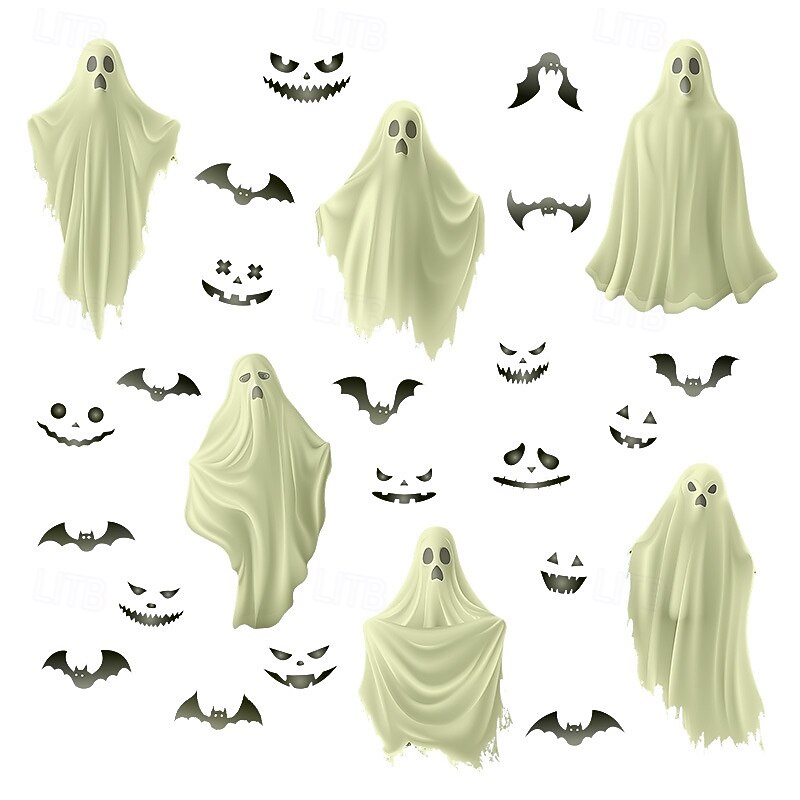 Halloween Glow-in-the-Dark Ghost Window Cling PVC Wall Stickers, White Luminous Ghost and Bat Decals for Halloween Party and Home Window Decor3