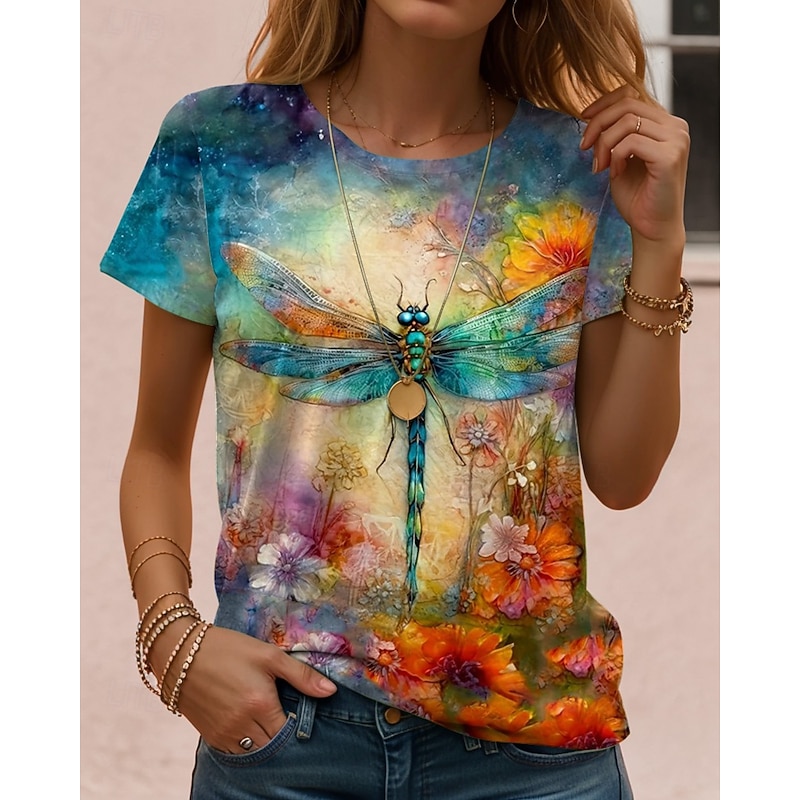 Women's T Shirt Graphic Animal Vintage Stylish Classic Short Sleeve Crew Neck Regular Tops Daily Weekend Print White Blue Purple Green Khaki Summer Spring