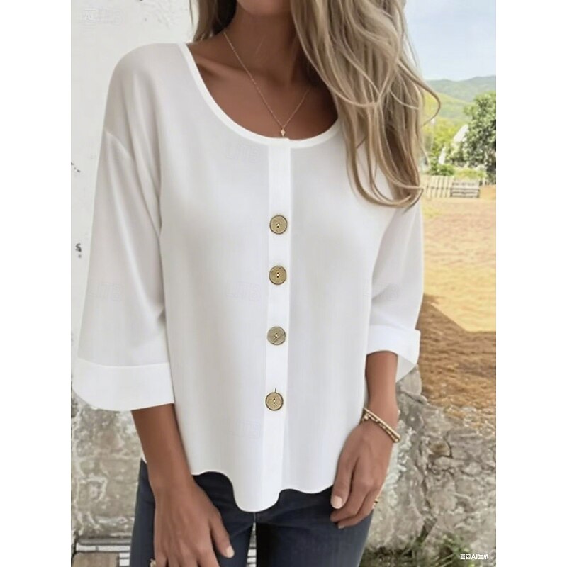 Women's Blouse Solid Color Elegant Stylish Casual Long Sleeve Crew Neck Regular Tops Daily Holiday Black White Blue Brown Beige Spring Fall4
