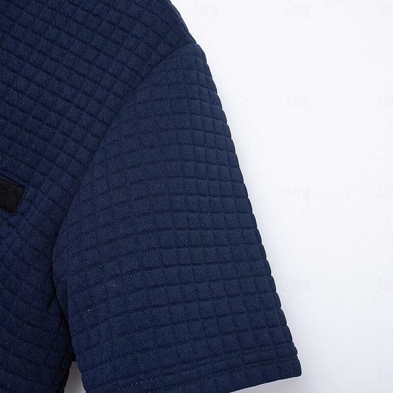 Men's Golf Shirt Waffle Knit Polo Shirt Business Casual Classic Short Sleeve Fashion Modern Solid Color Buttons Summer Spring Regular Fit Black White Light Gray Navy Blue Orange Dark Gray Golf Shirt4