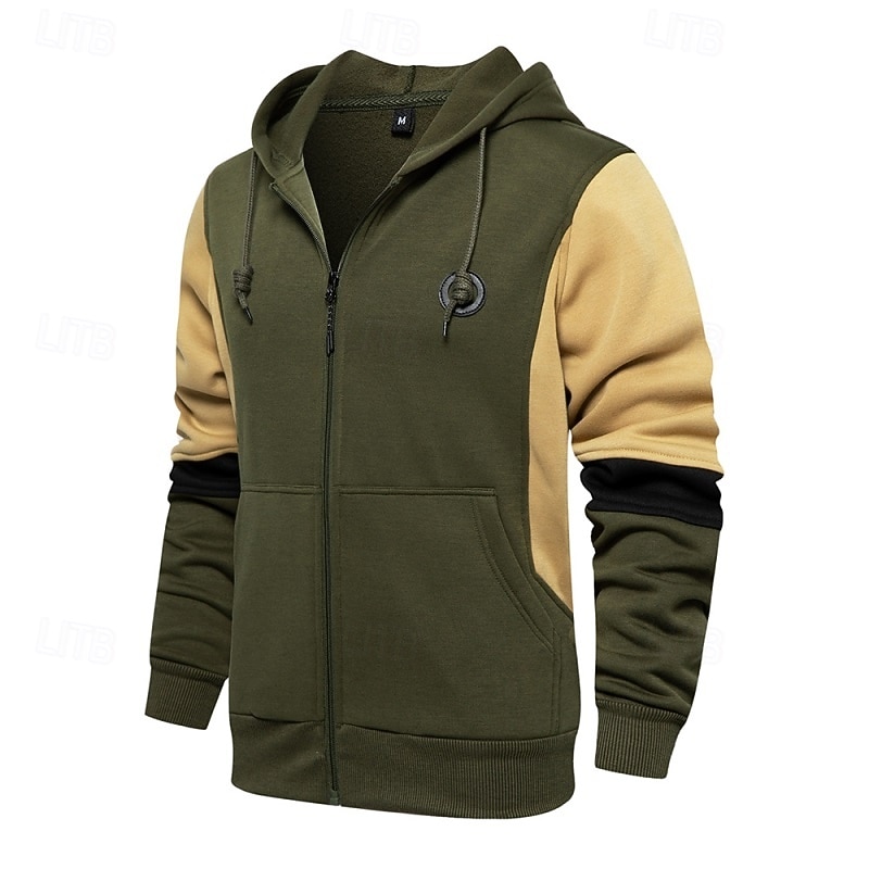 Men's Hoodie Pullover Hoodie Sweatshirt Tactical Hoodie Tactical Army Green Blue Gray Hooded Color Block Zip Up Front Pocket Sports & Outdoor Casual Daily Streetwear Cool Sportswear Fall & Winter3
