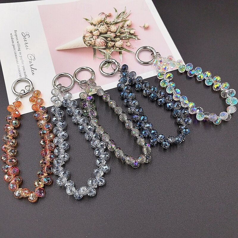 New mobile phone lanyard short water droplet crystal lanyard handmade bead wrist chain watch out for lost accessories2