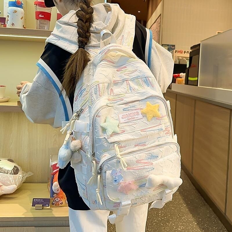 Kids and Teen Girls' Kawaii Backpack – Red Cartoon School Bag with 3D Star and Bone Charms for Daily Use and Travel2