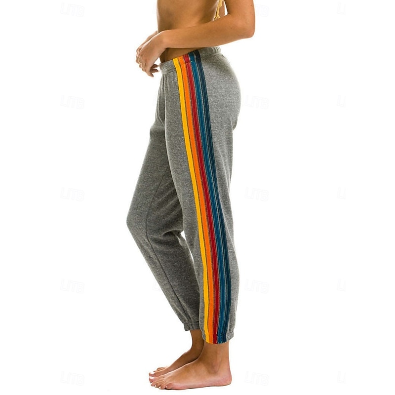 Women's Sweatpants Chinos Vacation Fashion Streetwear Full Length High Waist Striped Patchwork Elastic Waistband Comfy Soft Comfortable Stretchy Outdoor Vacation Street Black Dark Blue Gray Summer4