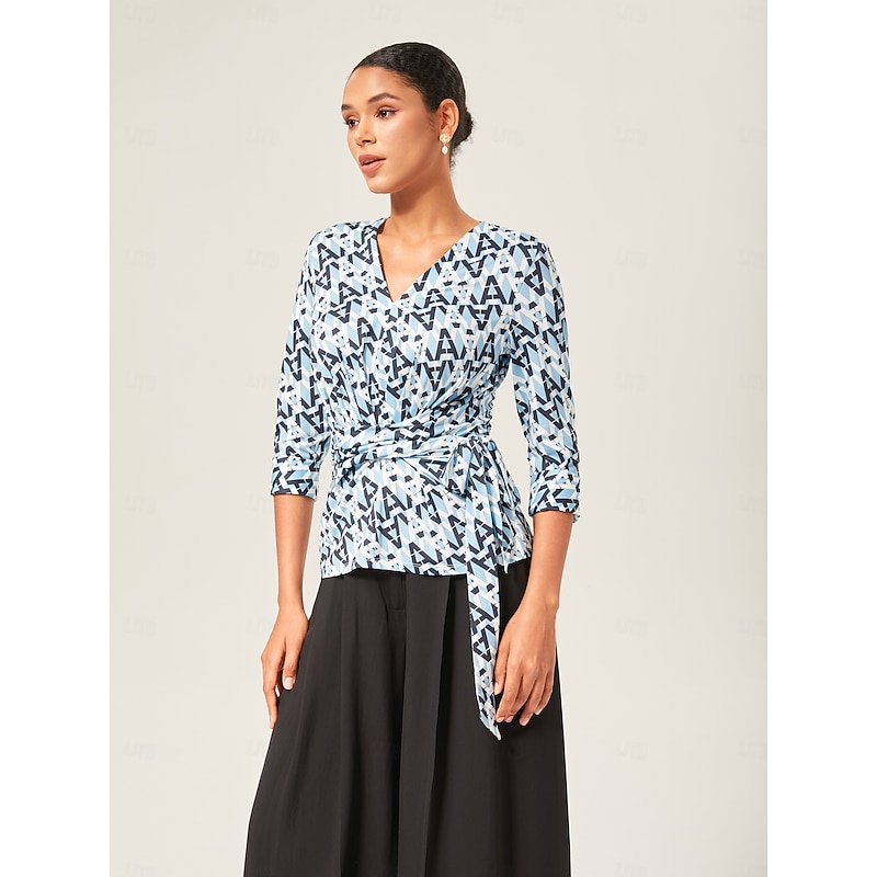 Stretch Geometric Print Waist-Tie Top4