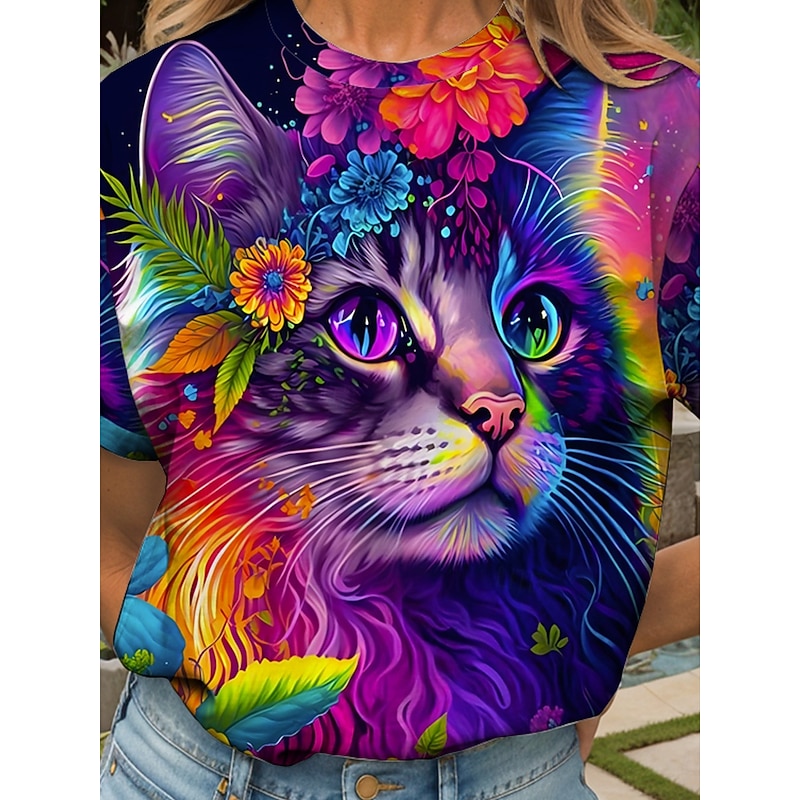 Women's T Shirt Floral Graphic Animal Vintage Stylish Classic Short Sleeve Crew Neck Round Neck Regular Tops Daily Weekend Print Yellow Red Blue Purple Green Summer Spring3