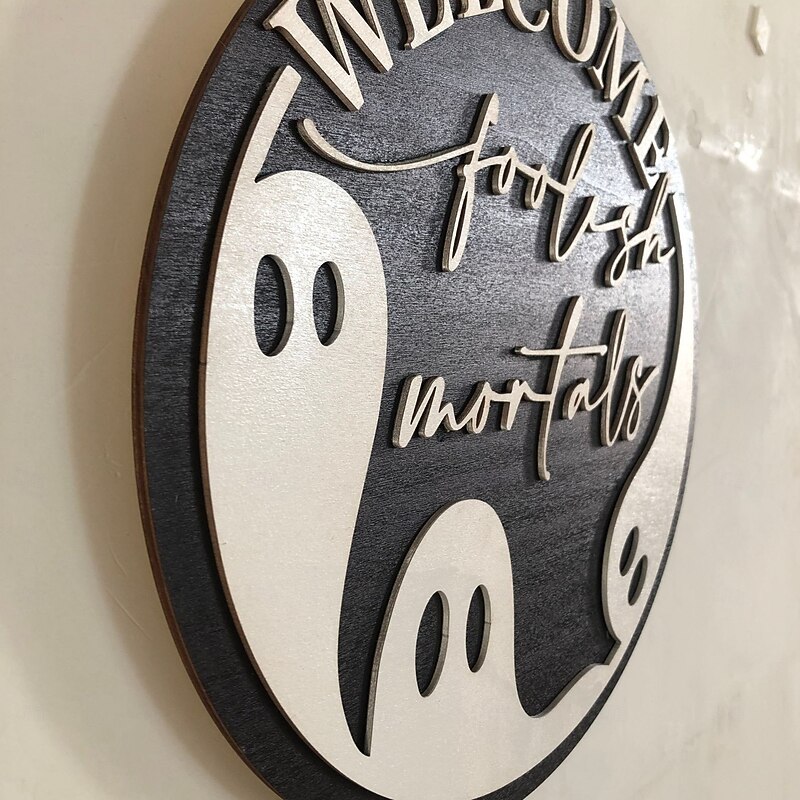 Halloween Front Door Wreath Door Hanger Ghost Welcome Door Number Wooden Crafts Pendant3