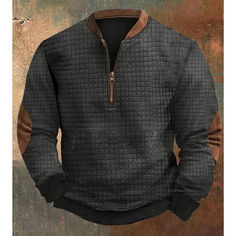 Men's Sweatshirt Quarter Zip Sweatshirt Black Half Zip Plain Half Zip Ribbed Textured Sports & Outdoor Daily Holiday Polyester Vintage Streetwear Casual Fall & Winter Clothing Apparel Hoodies