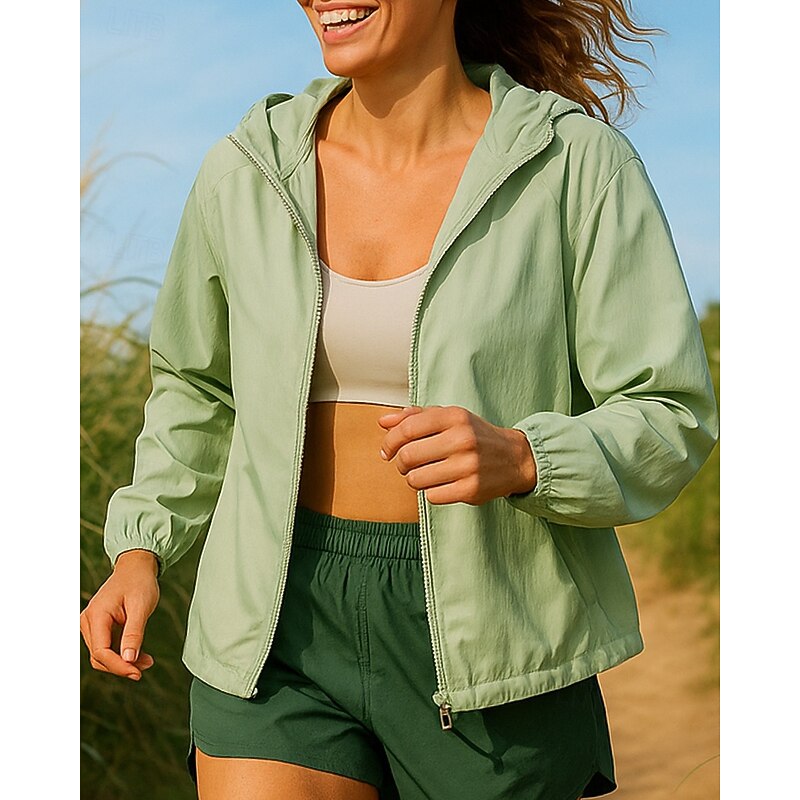 Women's Running Jacket Outdoor Jacket Rain Coat Pocket Full Zip Long Sleeve Outerwear Athletic Solid Colored Waterproof Windproof Quick Dry Lightweight Tennis Golf Running Sportswear Activewear Black3