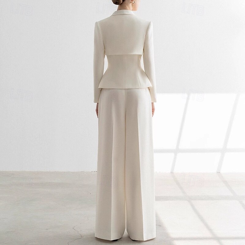 Women's 2 Pieces Suits Formal Wedding Guest Stretch Fabric Elegant Luxurious Minimalist Long Sleeve Floor Length Shawl Lapel Single Breasted4