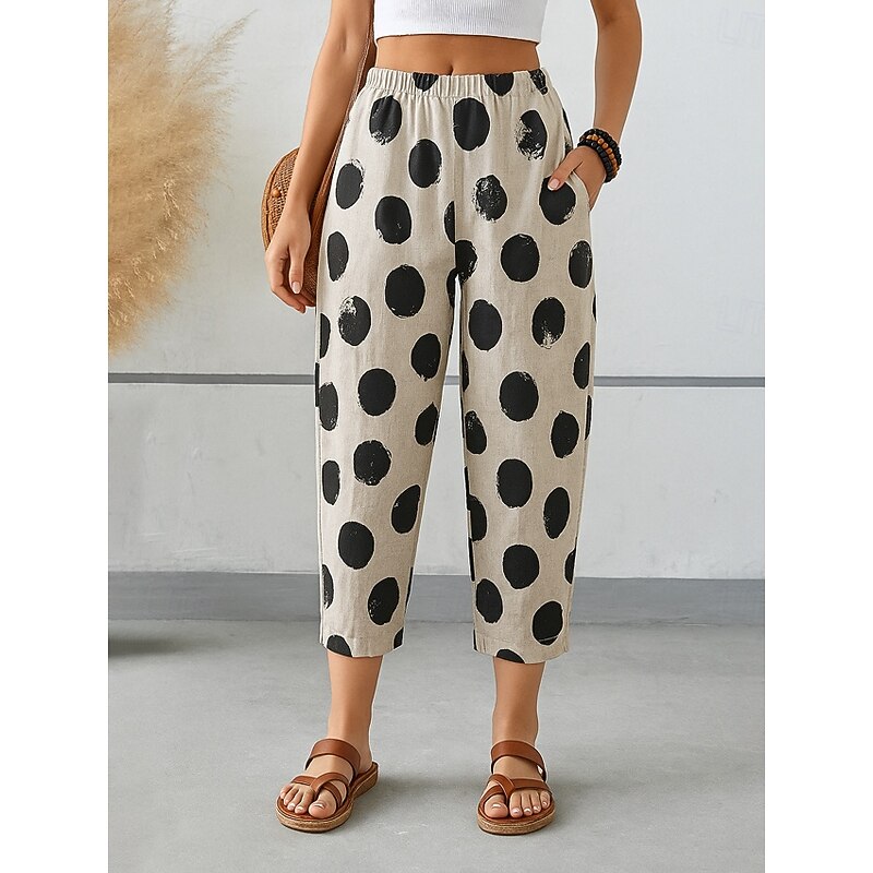 Women's Harem Pants Vintage Ankle-Length Mid Waist Graphic Abstract Comfy Breathable Quick Dry Stretchy Formal Vacation Street Black White Brown Green Summer Spring Loose Fit