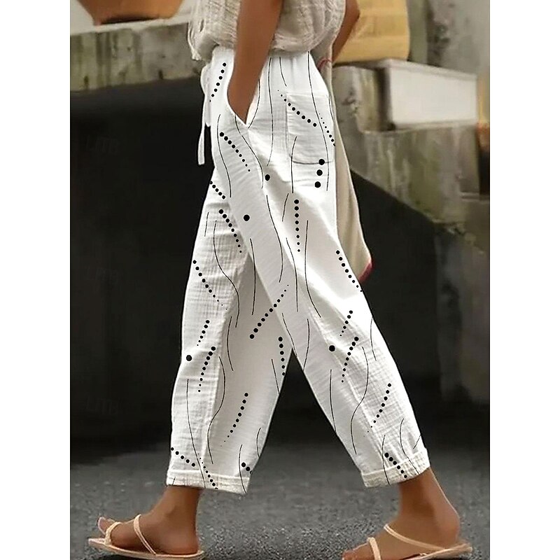 Women's Skinny Elegant Vacation Vintage Ankle-Length High Waist Graphic Polka Dot Printing Soft Breathable Inelastic Formal Outdoor Vacation White Yellow Pink Blue Summer Spring Loose Fit